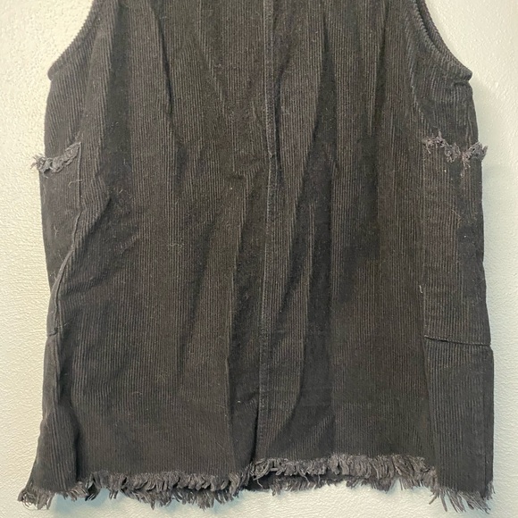 Le Lis Dress Size Medium Boho Black Corduroy Overall Button Down Fringe - Picture 7 of 9